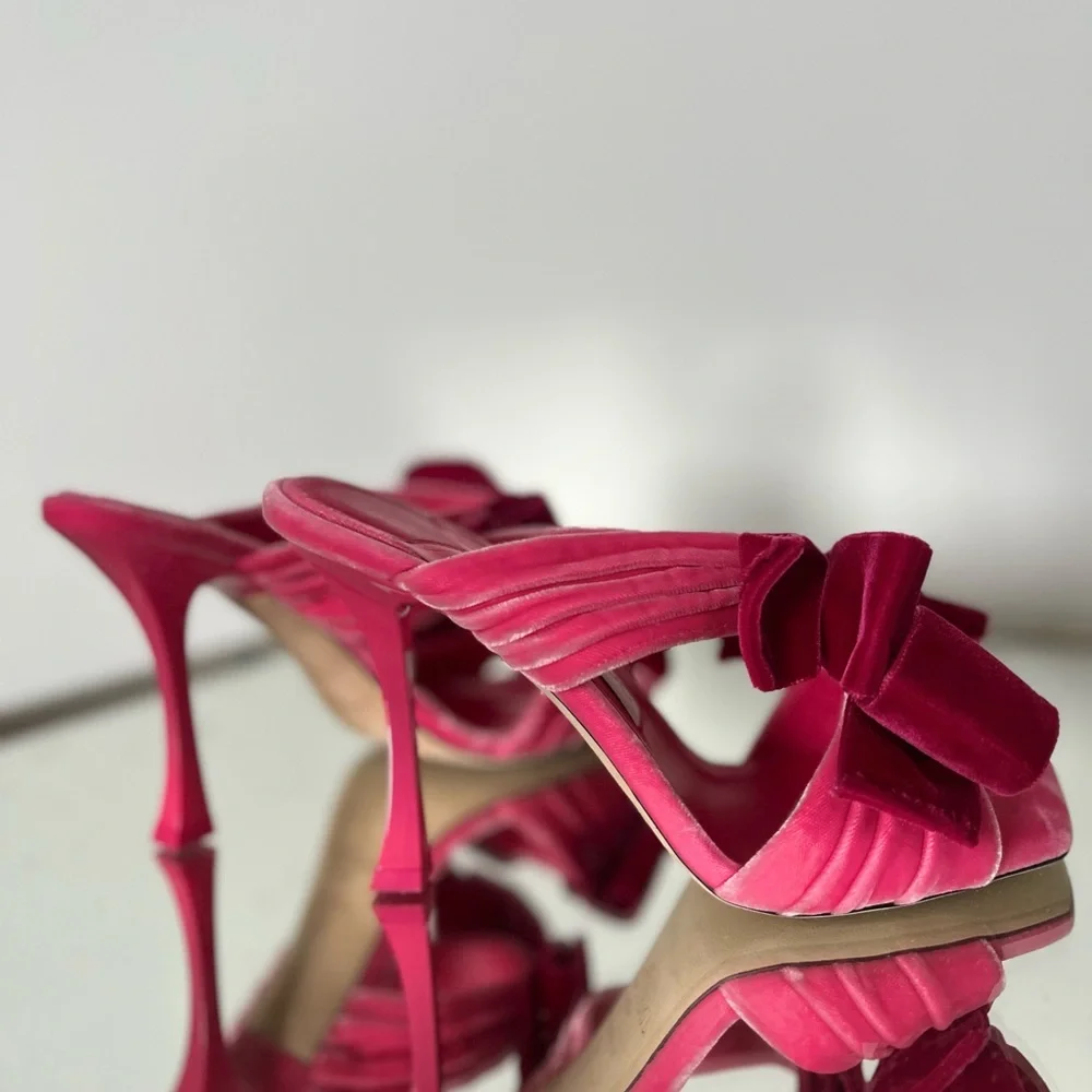 Like New JIMMY CHOO Flaca 100 Bow-Embellished Velvet Mules 36 $1,095